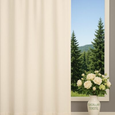 EKRU SATEN GÜNEŞLİK EV İÇİ GÖSTERMEZ, GÜNEŞ GEÇİRMEZ, TÜYLENME VE YIRTILMA YAPMAZ, GÜNEŞE DAYANIKLI